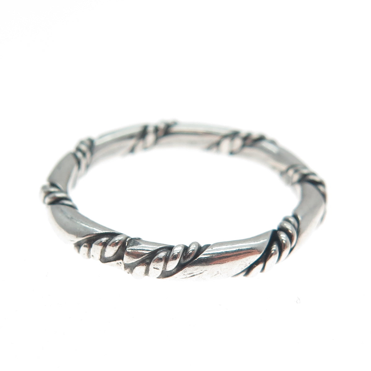925 Sterling Silver Vintage Twisted Rope Oxidized Band Ring Size 7.5