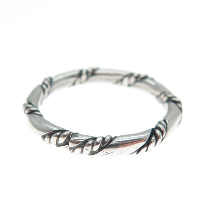 925 Sterling Silver Vintage Twisted Rope Oxidized Band Ring Size 7.5