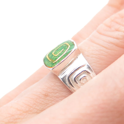 CAROLYN POLLACK Sterling 2-Tone Vintage Turquoise Inlay Spiral Ring Size 6.25
