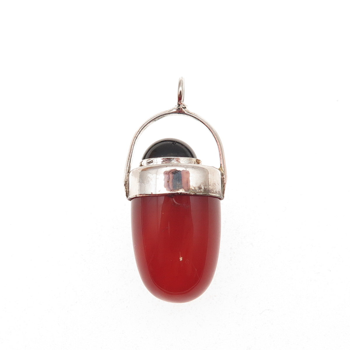 925 Sterling Silver Vintage Real Carnelian & Black Onyx Amulet Charm Pendant