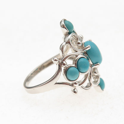 925 Sterling Silver Real Sleeping Beauty Turquoise Floral Cross Ring Size 8