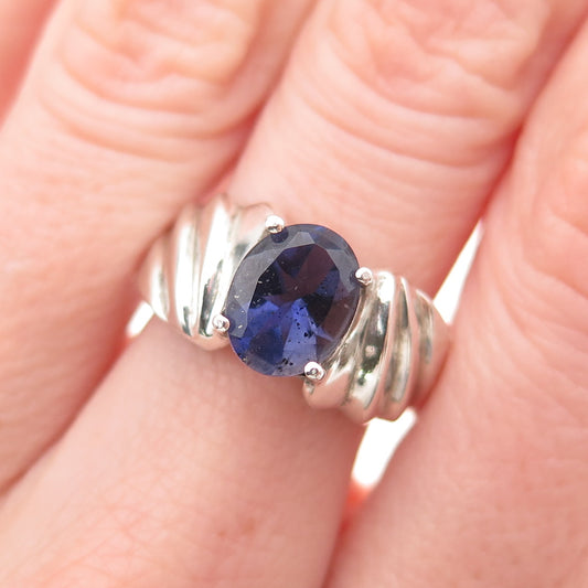 Mei 925 Sterling Silver Vintage Real Iolite Modernist Ring Size 7