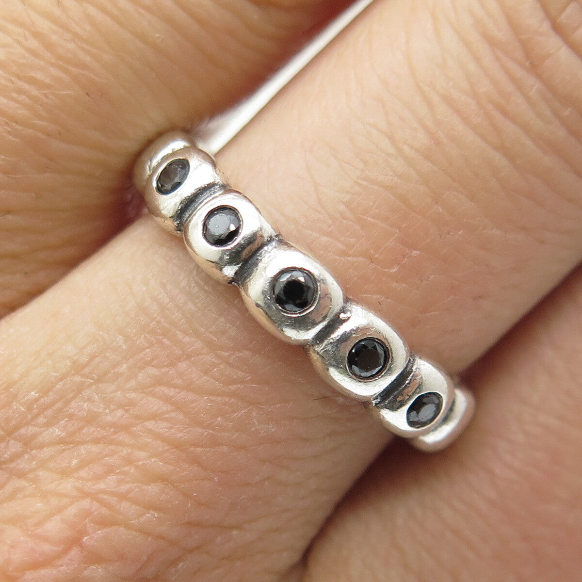 PANDORA 925 Sterling Silver Real Black Spinel Ring Size 7.25
