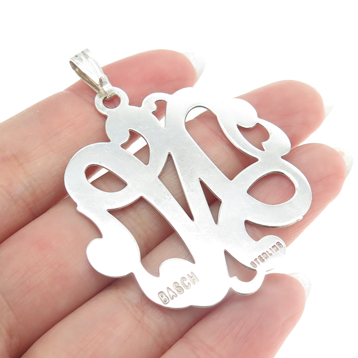 JANE BASCH 925 Sterling Silver Vintage Letter "N" Initial Ornate Pendant