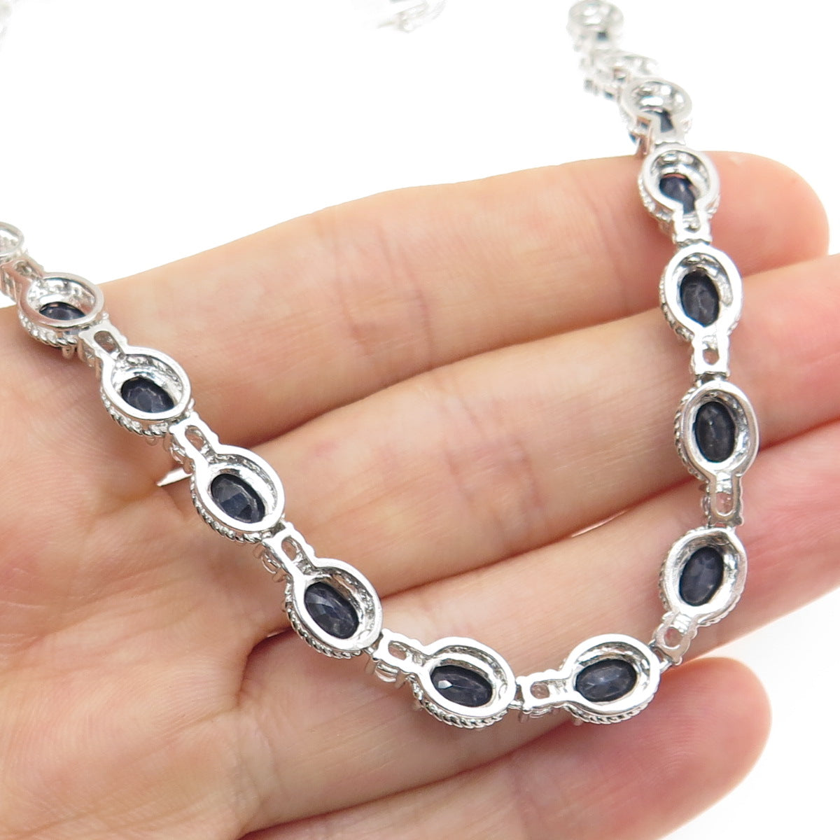 ROSS SIMONS 925 Sterling Silver Real Sapphire & White Topaz Chain Necklace 18"