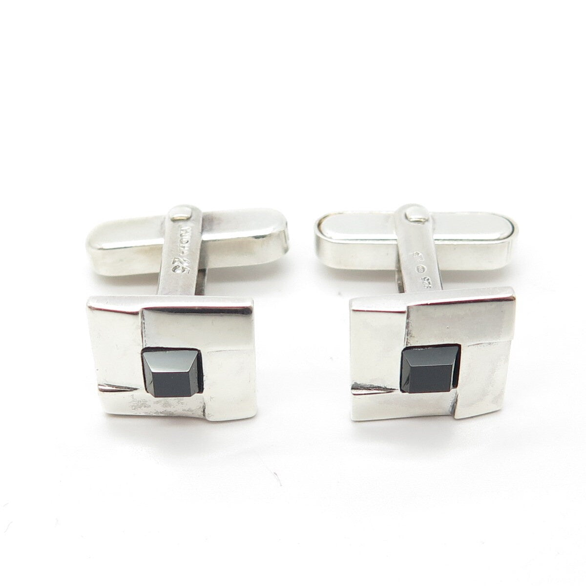 925 Sterling Silver VintageAlphonzo Mucha Real Black Onyx Square Cufflinks #25