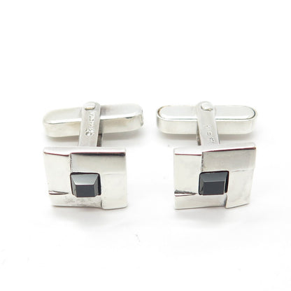 925 Sterling Silver VintageAlphonzo Mucha Real Black Onyx Square Cufflinks #25