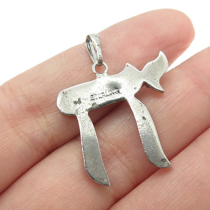 925 Sterling Silver Vintage Chai Judaica Pendant