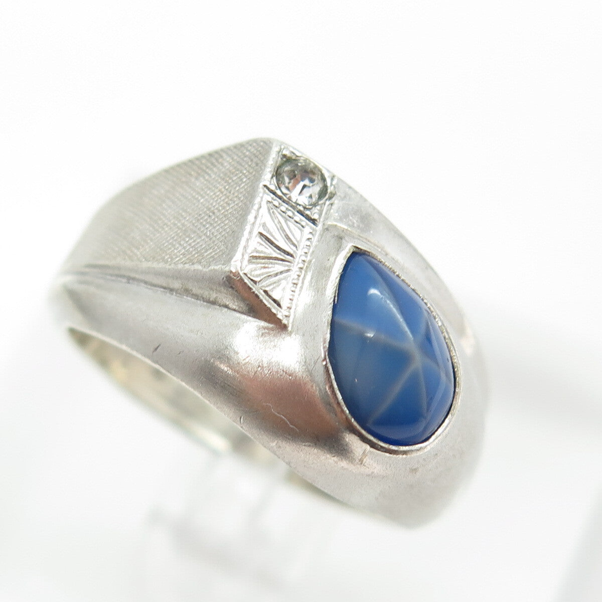 VARGAS Sterling Silver Antique Rhinestone & Star Sapphire-Imitation Ring Size 9