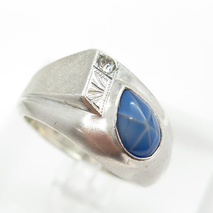 VARGAS Sterling Silver Antique Rhinestone & Star Sapphire-Imitation Ring Size 9