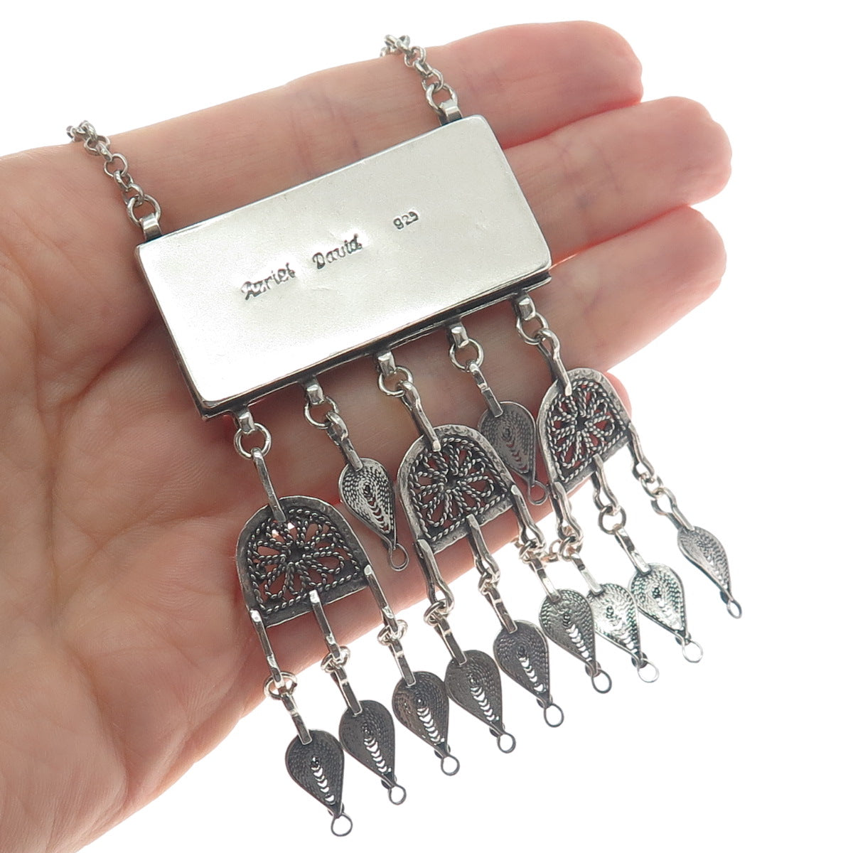 AZRIEL DAVID 925 Sterling Silver Vintage Locket Oxidized Rolo Chain Necklace 20"