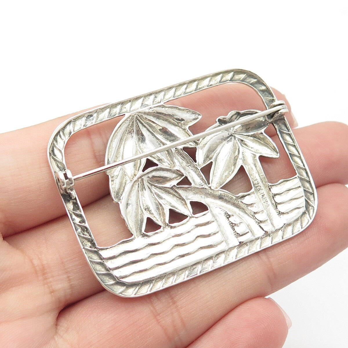 925 Sterling Silver Vintage Palm Tree Pin Brooch