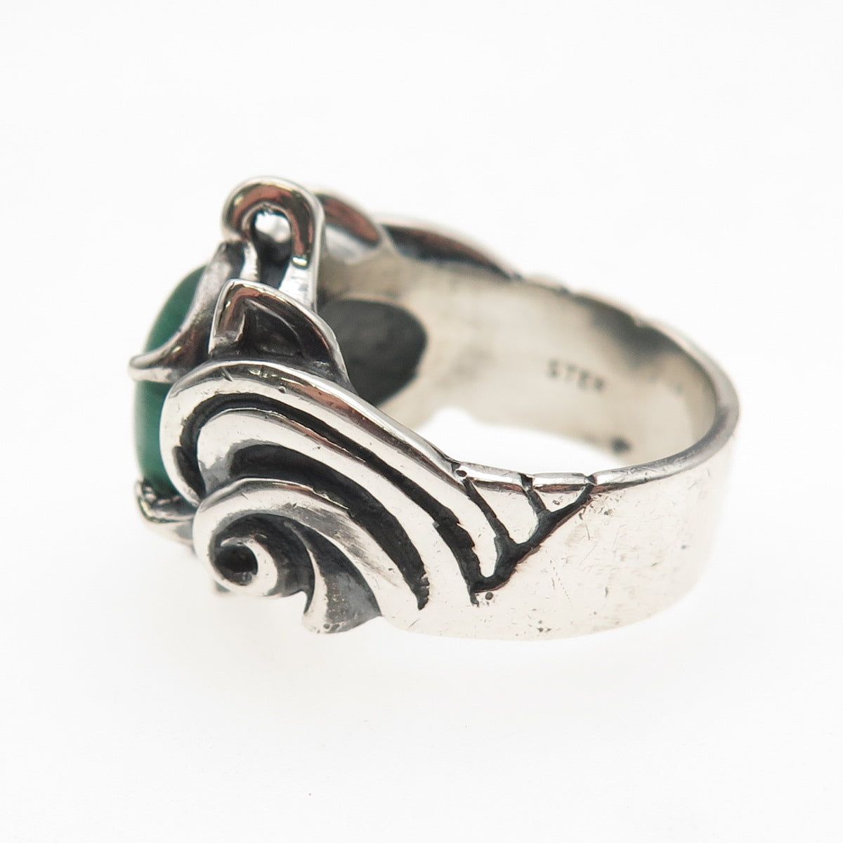 Carolyn Pollack Sterling Silver Vintage Real Malachite Modernist Ring Size 6.5
