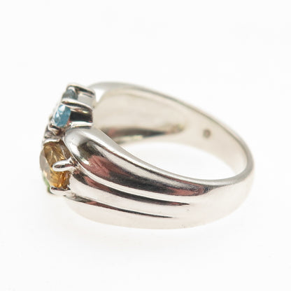 925 Sterling Silver Vintage Real Blue Topaz Amethyst Peridot Citrine Ring Size 8