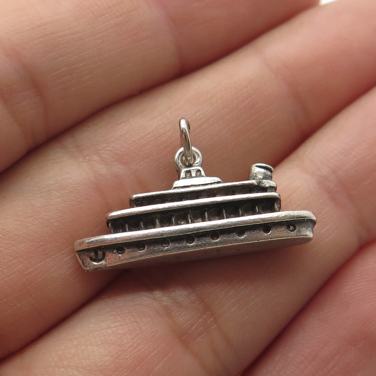 800 Silver Vintage Liner Ship 3D Charm Pendant