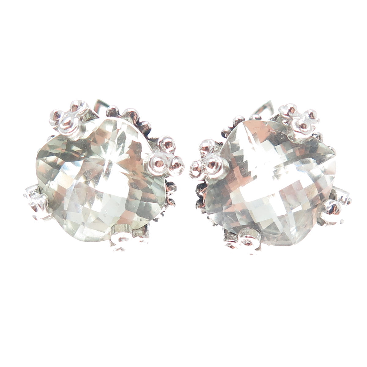 FADI 925 Sterling Silver Real Light Blue Topaz Granulated Earrings