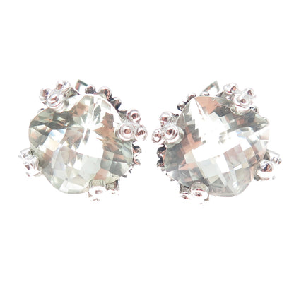 FADI 925 Sterling Silver Real Light Blue Topaz Granulated Earrings