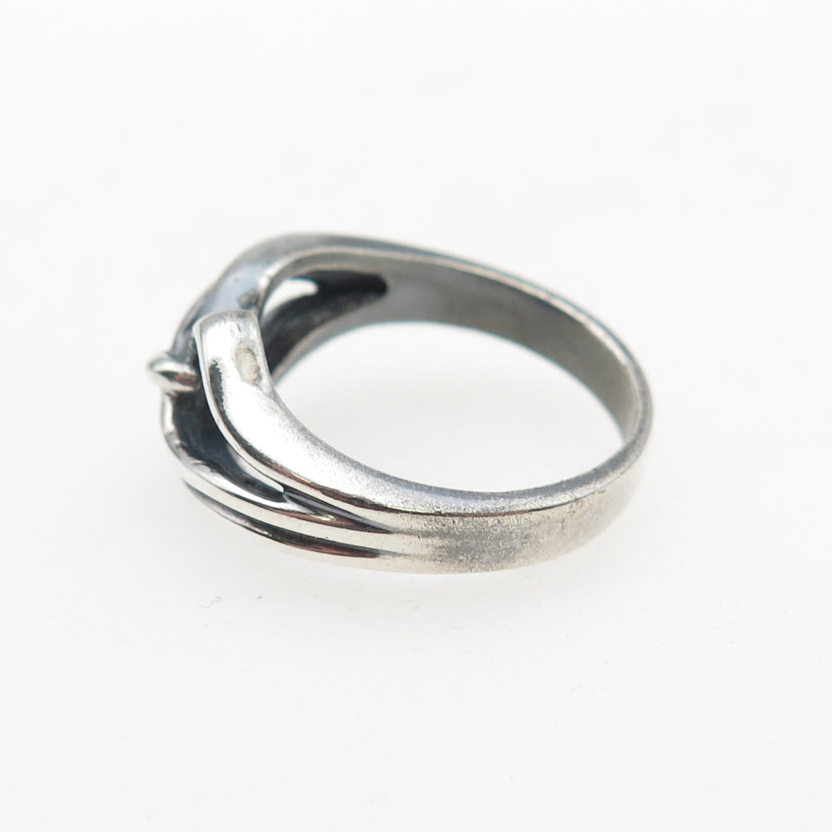 925 Sterling Silver Vintage Modernist Interlocked Oxidized Ring Size 6.75