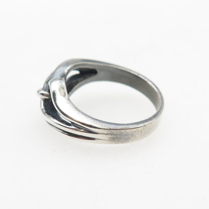 925 Sterling Silver Vintage Modernist Interlocked Oxidized Ring Size 6.75