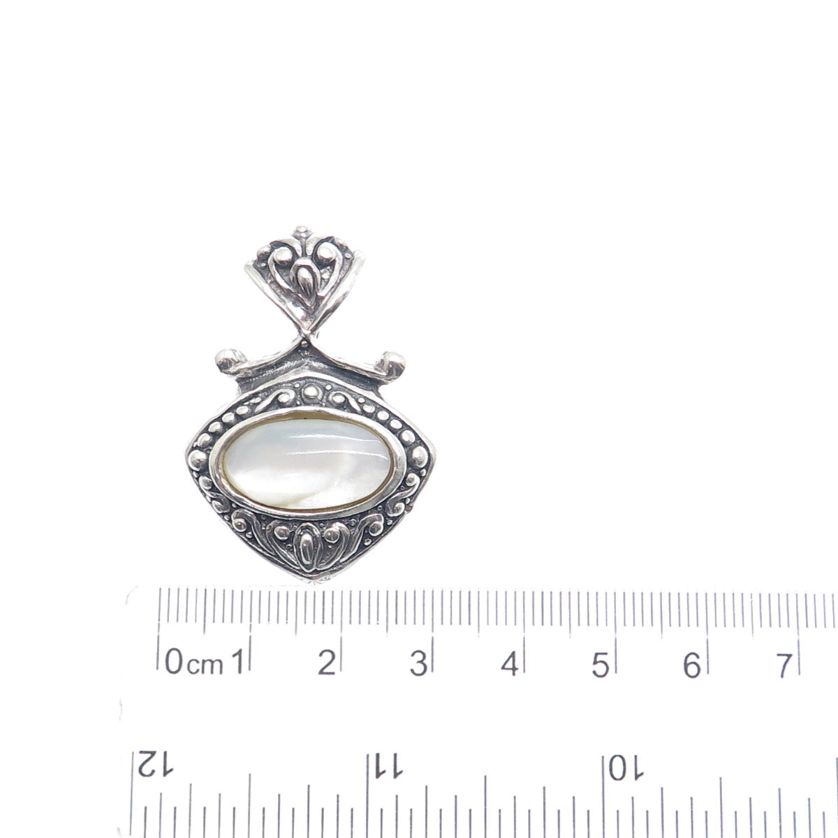 925 Sterling Silver Vintage Real Mother-of-Pearl Beaded Floral Pendant
