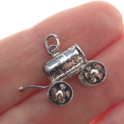 925 Sterling Silver Antique Water Wagon Oxidized Minimalist 3D Charm Pendant