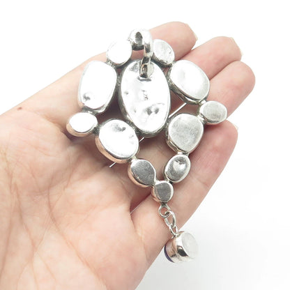 925 Sterling Silver Vintage Real Amethyst Pearl Abalone Shell Large Pendant