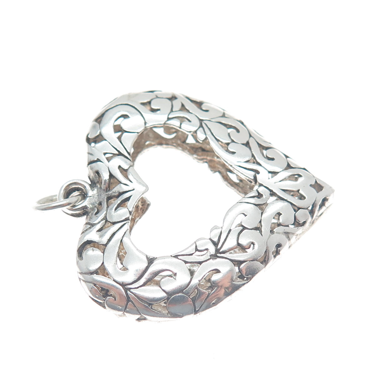 JEZLAINE 925 Sterling Silver Vintage Floral Open Heart Double Sided Pendant