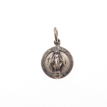 Creed 925 Sterling Silver Vintage St. Mary Miraculous Oxidized Charm Pendant