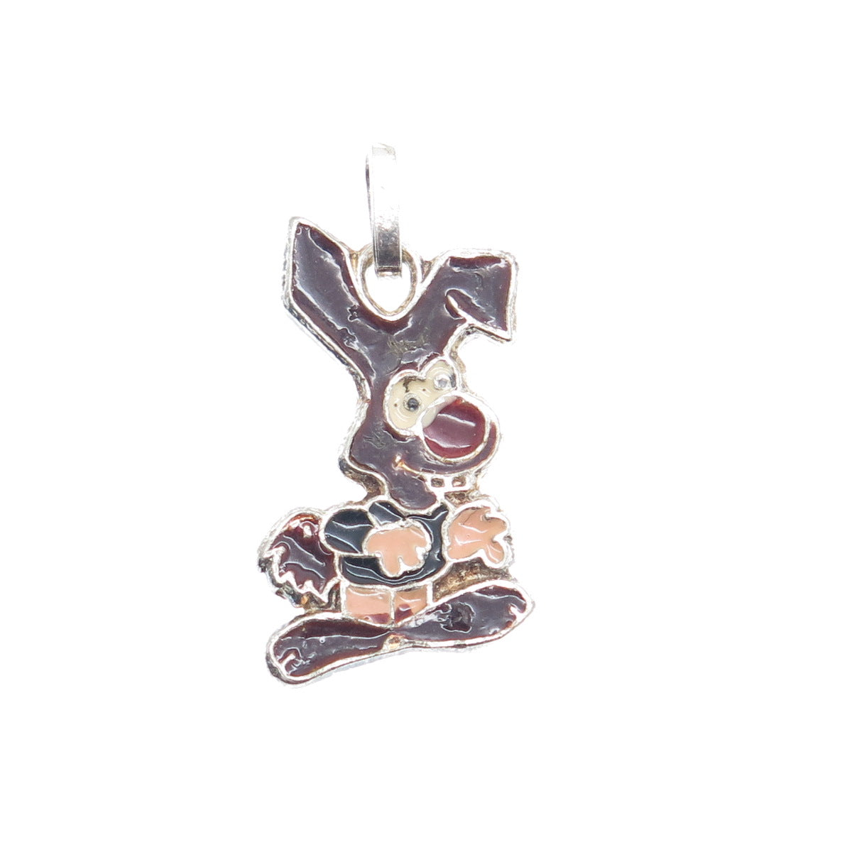 800 Silver Vintage Italy Enamel Bunny Cartoon Character Pendant