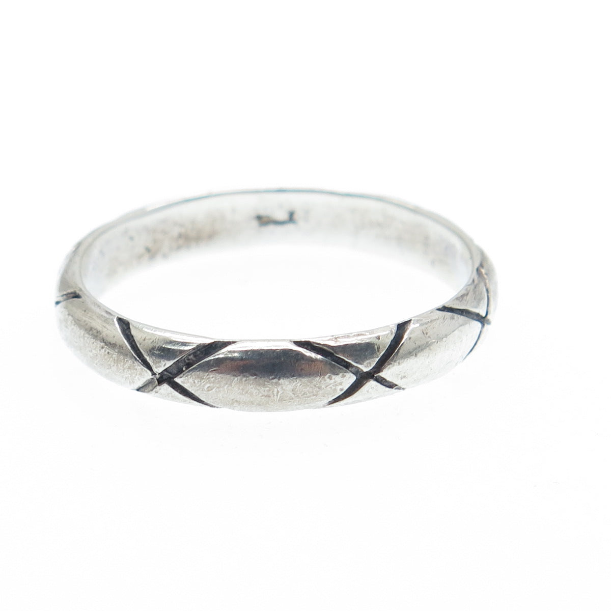 925 Sterling Silver Vintage X Shape Oxidized Band Ring Size 10