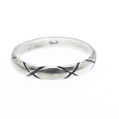 925 Sterling Silver Vintage X Shape Oxidized Band Ring Size 10