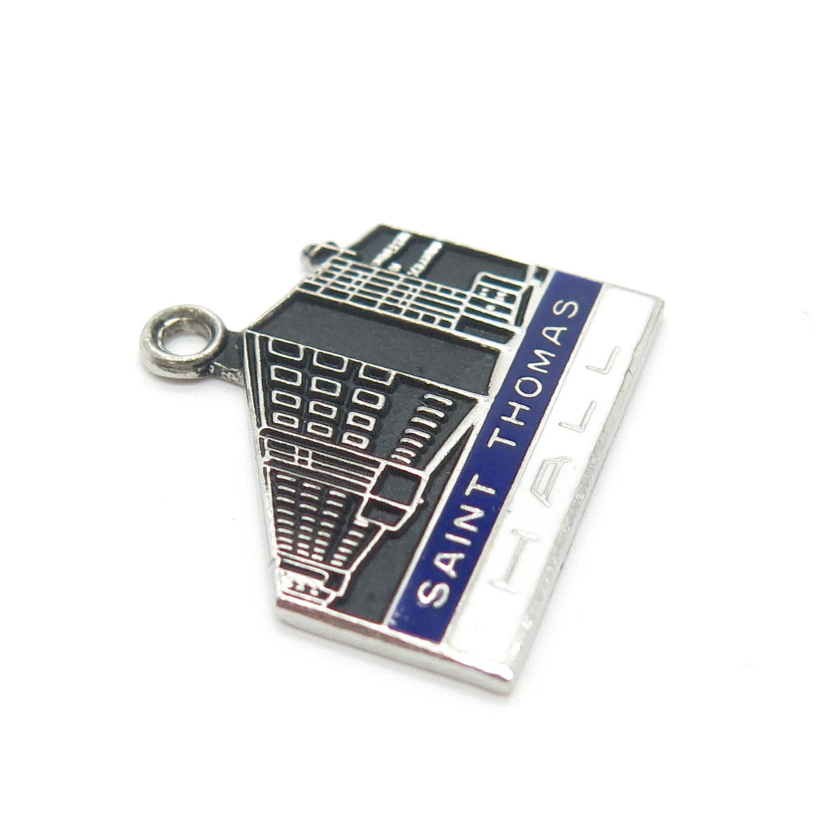 925 Sterling Silver Vintage Kinney Enamel "Saint Thomas Hall" Charm Pendant