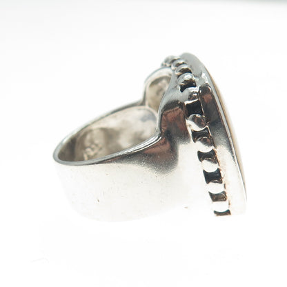925 Sterling Silver Vintage Real Mother-of-Pearl Polka Dot Wide Ring Size 5.75