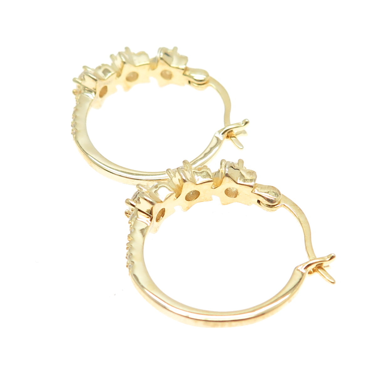 925 Sterling Silver Gold Plated Round-Cut C Z Floral Hoop Earrings