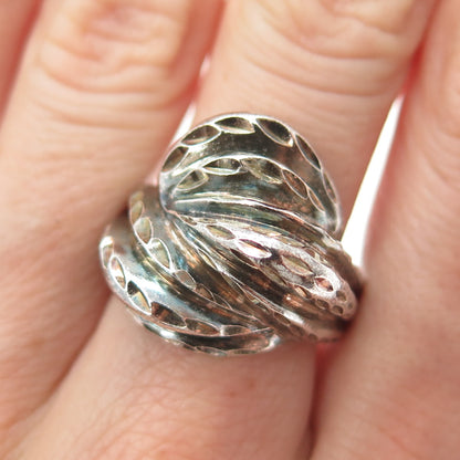 CHAPAL ZENRAY 925 Sterling Silver Vintage Modernist Ribbed Oxidized Ring Size 8
