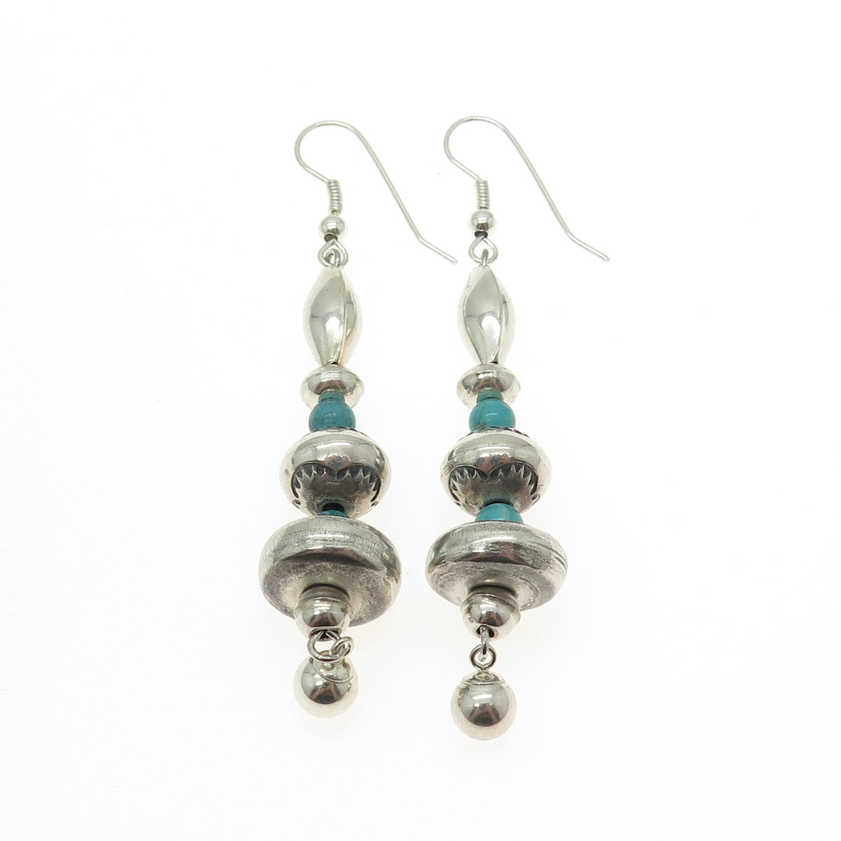 Old Pawn 925 Sterling Silver Southwestern Bisbee Turquoise Navajo Pearl Earrings