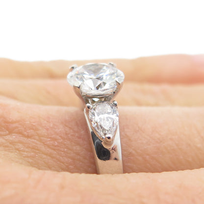 925 Sterling Silver Round & Pear-Cut C Z Engagement Ring Size 7