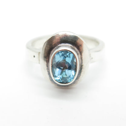 925 Sterling Silver Vintage Real Blue Topaz Gemstone Ring Size 5