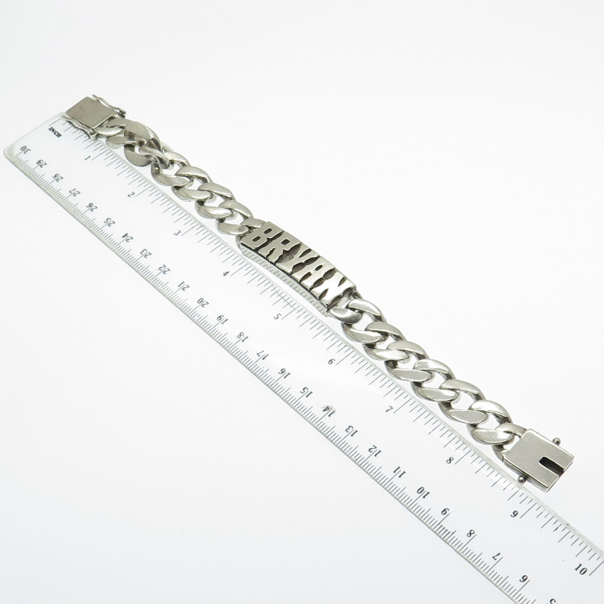 925 Sterling Silver Vintage "Bryan" Name Solid 93.7g ID Cuban Link Bracelet 8"