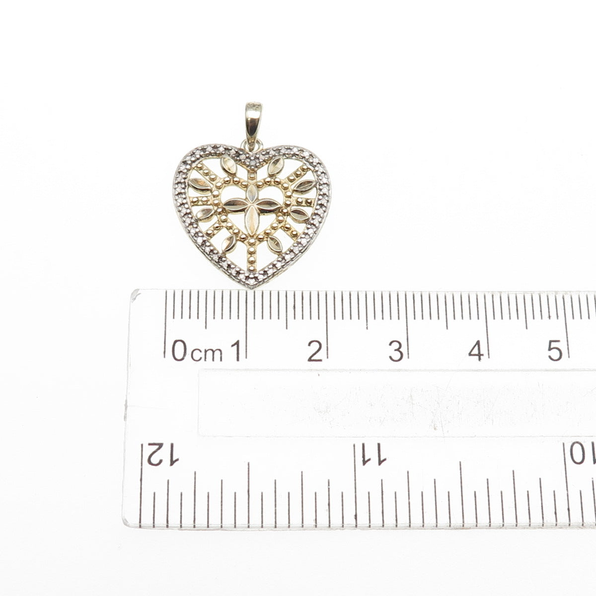 ROSS SIMONS 925 Sterling Silver 2-Tone Vintage Real Diamond Accent Heart Pendant
