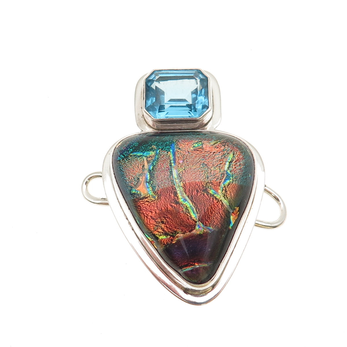TABRA Sterling Vintage Dichroic Glass Real Blue Topaz Modernist Slide Pendant