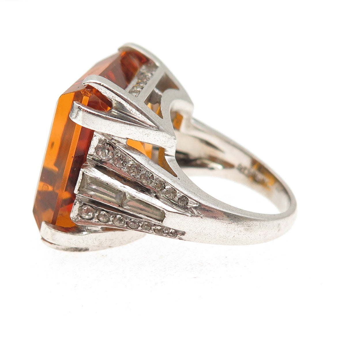 925 Sterling Silver Antique Art Deco Rhinestone Statement Ring Size 6