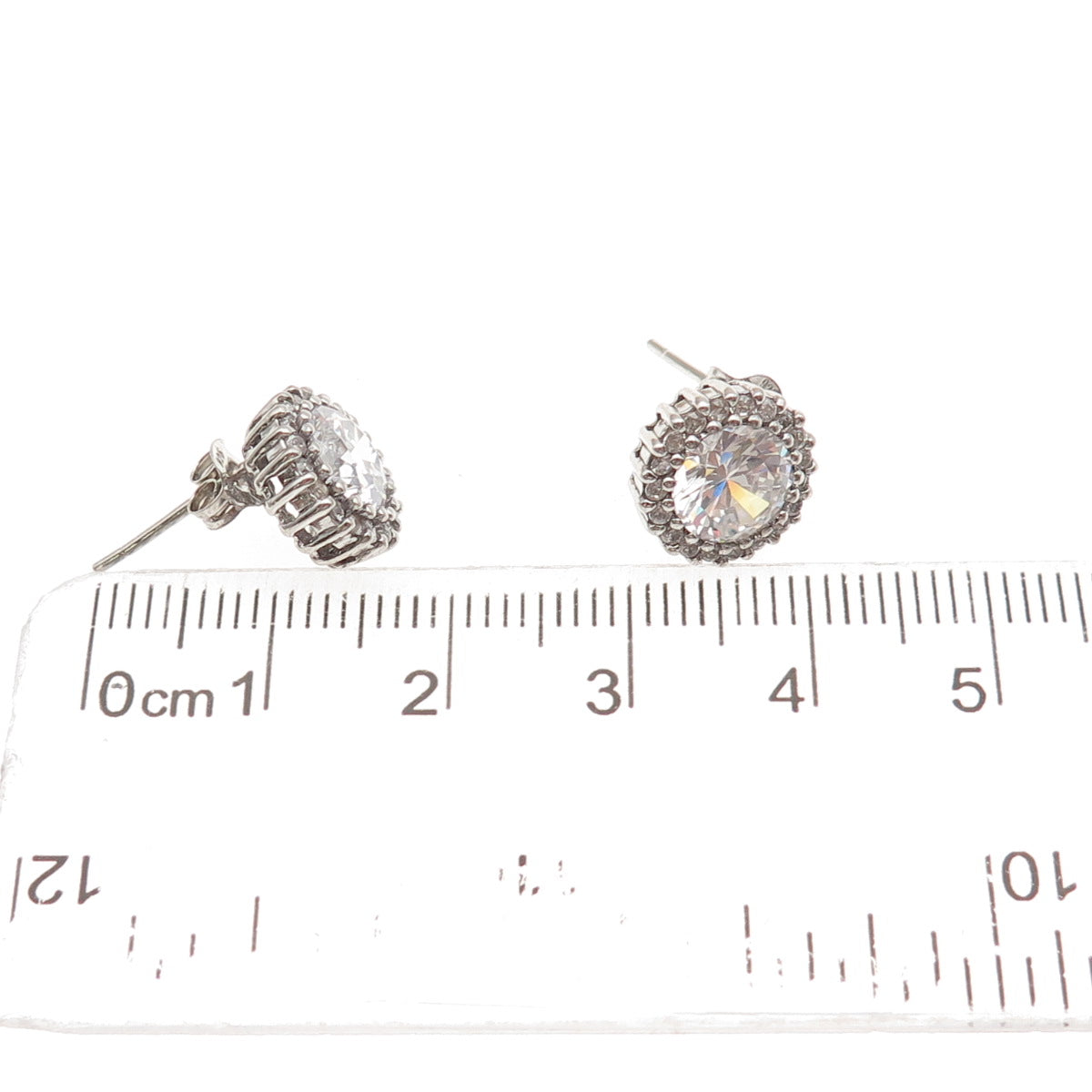 925 Sterling Silver Round-Cut C Z Stud Earrings