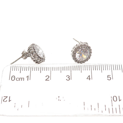 925 Sterling Silver Round-Cut C Z Stud Earrings