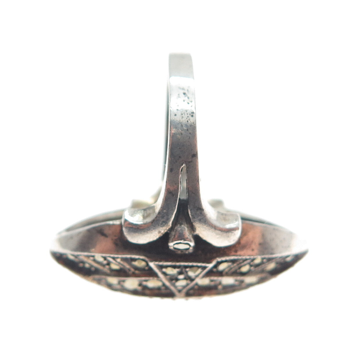925 Sterling Silver Antique Art Deco Real Marcasite Oxidized Ring Size 7