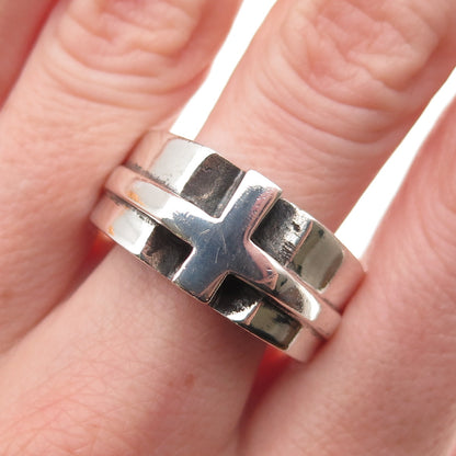 925 Sterling Silver Vintage Cross Oxidized Ring Size 10.25