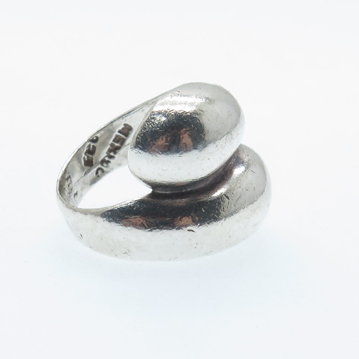 925 Sterling Silver Vintage Mexico Modernist Bypass Oxidized Ring Size 6.5