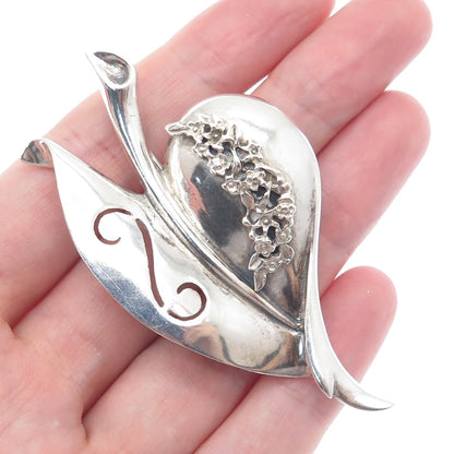 PETTELL'S 925 Sterling Silver Vintage Modernist Floral Leaf Pin Brooch