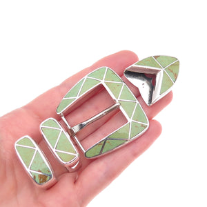 Douglas Magnus Heartline Santa Fe Old Pawn Sterling Turquoise Belt Buckle Set
