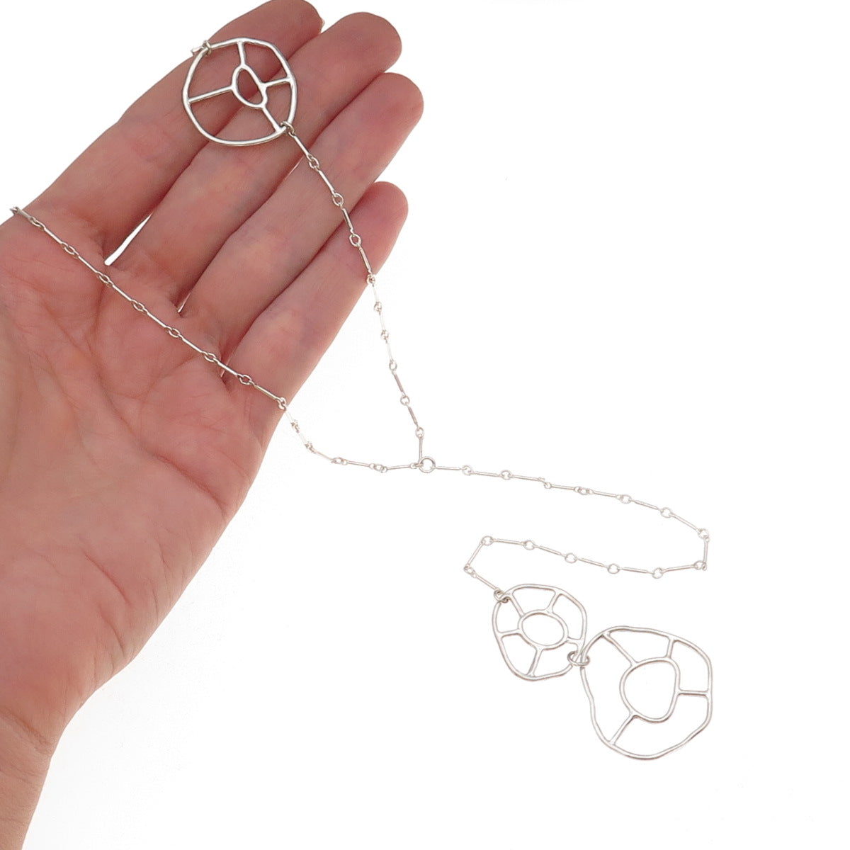 925 Sterling Silver Vintage Modernist Belly Bar Chain Necklace 20"